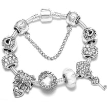 Elegant Charm Bracelet for Women – Cherry Blossom, Heart & Crystal Beads