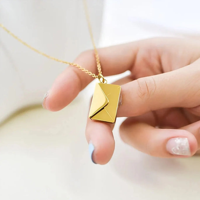 Envelope Pendant Necklace – “Love You” Message Gift for Her
