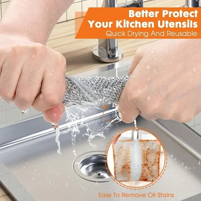 Reusable Metal Mesh Cleaning Cloth – Quick-Dry Microfiber Scrubber for Pots, Pans & Stovetops