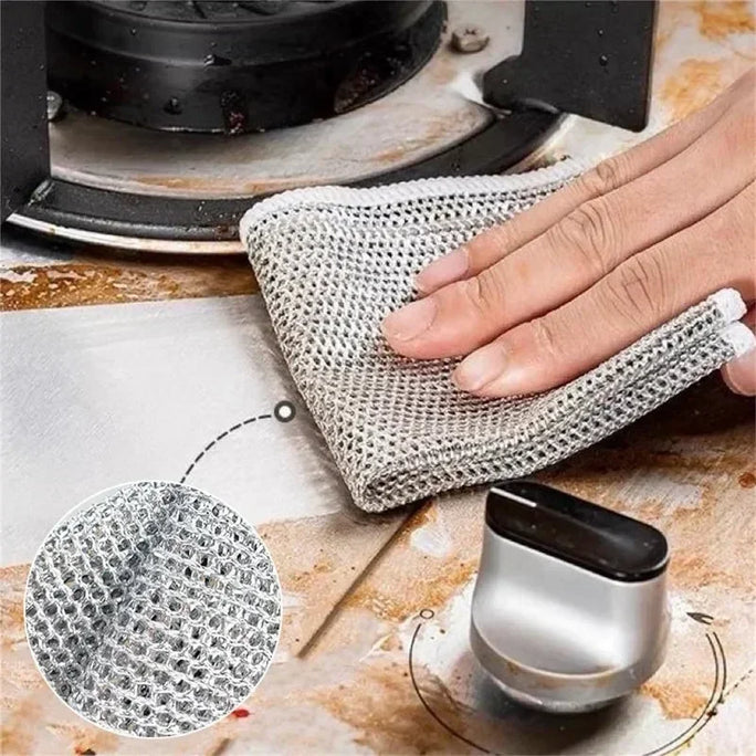 Reusable Metal Mesh Cleaning Cloth – Quick-Dry Microfiber Scrubber for Pots, Pans & Stovetops