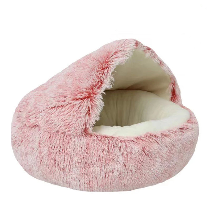 Plush Covered Cat Bed – Warm Round Sleeping Nest for Small Dogs & Kittens