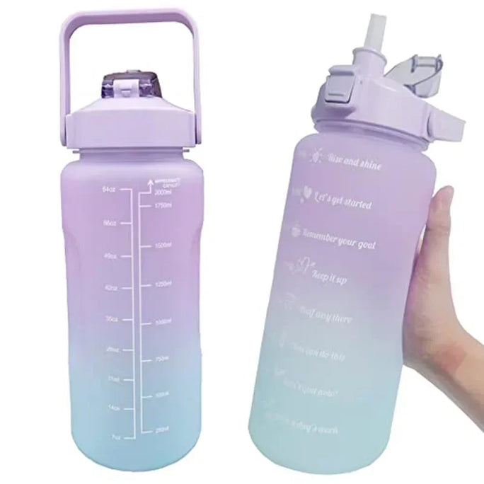 Large 2L Sports Water Bottle – Straw & Hour Markings