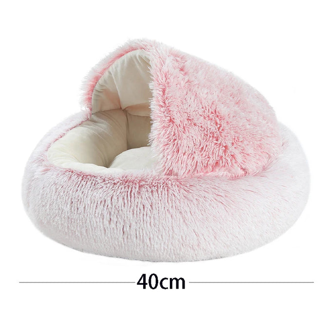 Plush Covered Cat Bed – Warm Round Sleeping Nest for Small Dogs & Kittens