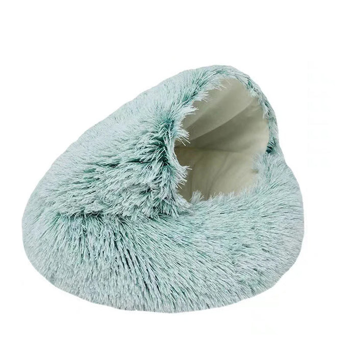 Plush Covered Cat Bed – Warm Round Sleeping Nest for Small Dogs & Kittens