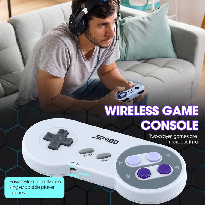 SF900 Retro Game Console – 5000 Built-in Games, HDMI Output, Wireless Controllers, SNES Style