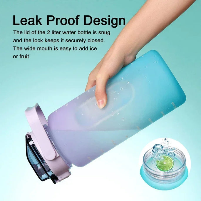 Large 2L Sports Water Bottle – Straw & Hour Markings