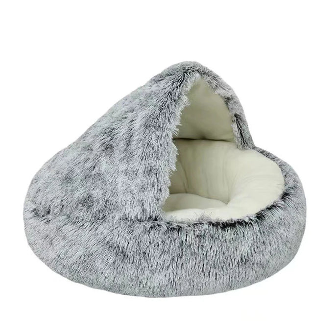 Plush Covered Cat Bed – Warm Round Sleeping Nest for Small Dogs & Kittens
