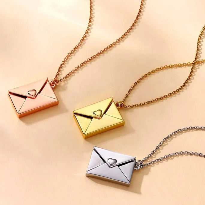 Envelope Pendant Necklace – “Love You” Message Gift for Her