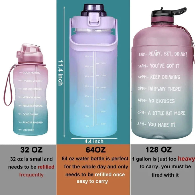 Large 2L Sports Water Bottle – Straw & Hour Markings