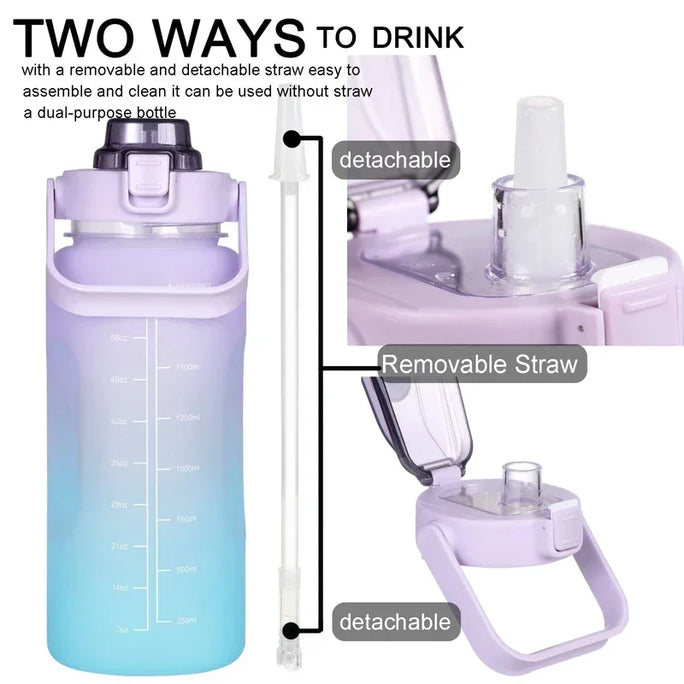 Large 2L Sports Water Bottle – Straw & Hour Markings