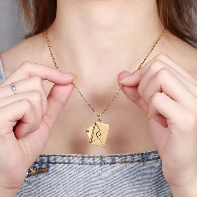Envelope Pendant Necklace – “Love You” Message Gift for Her