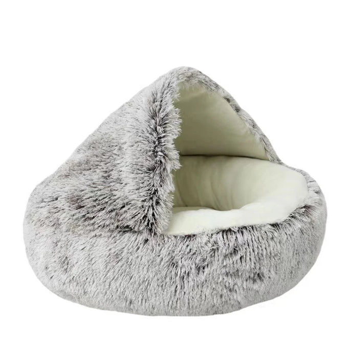 Plush Covered Cat Bed – Warm Round Sleeping Nest for Small Dogs & Kittens